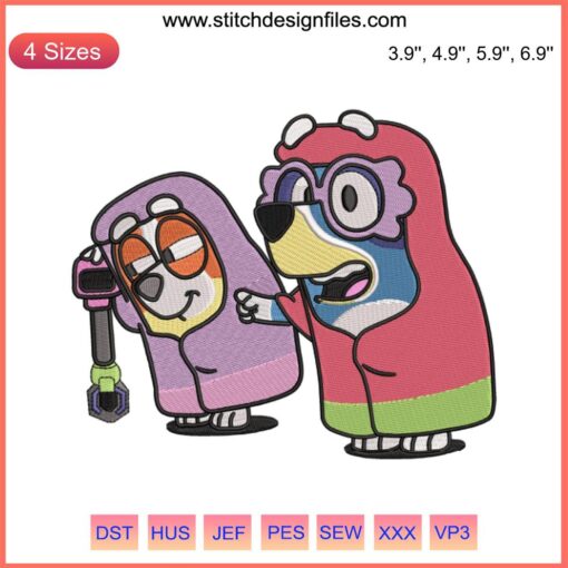Bluey Grannies Embroidery Design File: Features charming Bluey and Bingo character patterns for creative stitching projects.
