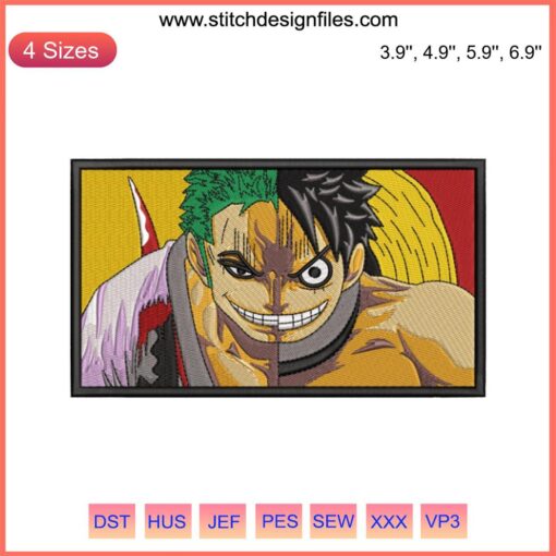 Zoro and Luffy One Piece Embroidery Design File | Anime Duo Stitched Pattern | Manga Art DIY Craft Template
