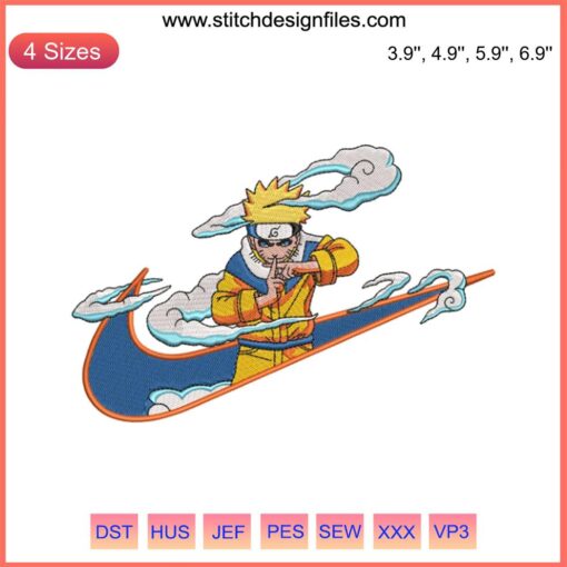 Nike Naruto Embroidery Design File: Anime-inspired sneaker with intricate Naruto-themed embroidery for digital download.