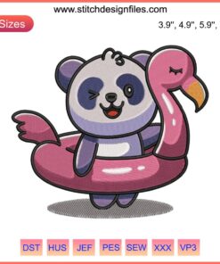 Cartoon Cute Panda with Flamingo Embroidery | Digital Design File | Whimsical Animal Art for DIY Projects