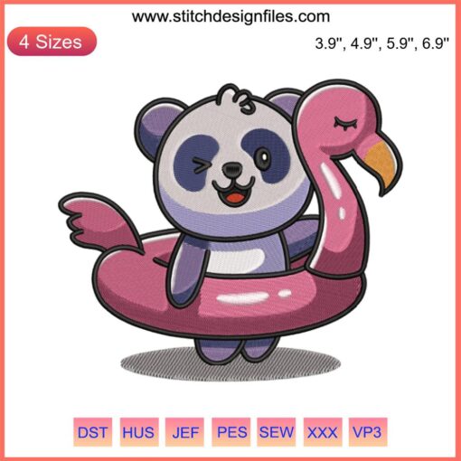 Cartoon Cute Panda with Flamingo Embroidery | Digital Design File | Whimsical Animal Art for DIY Projects