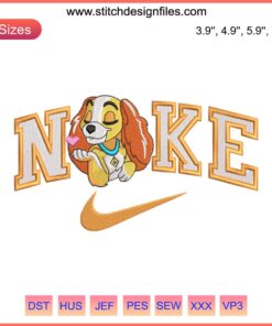 Nike Lady Embroidery Cartoon Design File: Vibrant cartoon-style illustration featuring a Nike lady character with dynamic embroidery patterns.