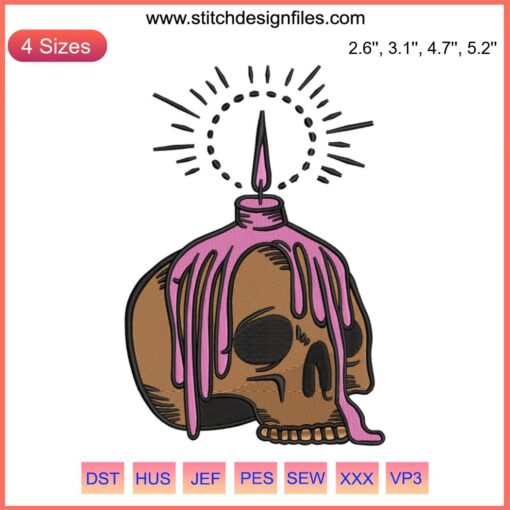 Skull Candle Embroidery Design | Halloween Machine Embroidery File | Spooky Candle with Skull Pattern | DIY Halloween Decor