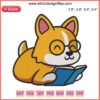 Corgi embroidery design: adorable Corgi dog reading a book, perfect for machine embroidery projects, digital design file.