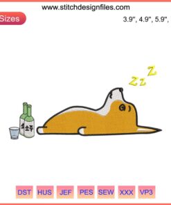 Cute Corgi Embroidery Design: Soju Nightlife Theme | Machine File | Adorable Corgi Dog Pattern