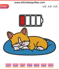 Corgi sleeping on sofa embroidery design | Machine embroidery file | Cute dog motif | Corgi digital art | DIY sewing project