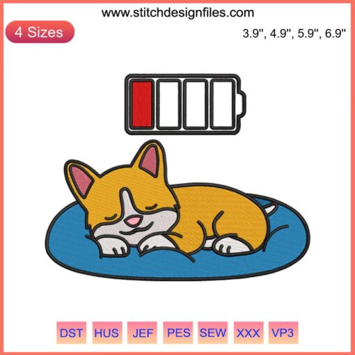 Corgi sleeping on sofa embroidery design | Machine embroidery file | Cute dog motif | Corgi digital art | DIY sewing project