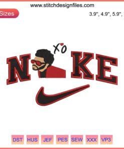 The Weeknd Nike embroidery design file, featuring a unique Music Machine pattern for apparel customization.