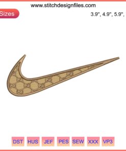 Nike Gucci Embroidery Design File: Gucci-inspired swoosh embroidery, luxury fashion elements, digital download.