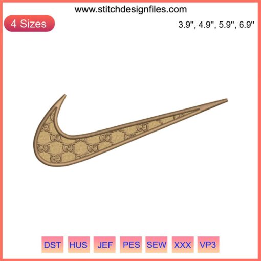 Nike Gucci Embroidery Design File: Gucci-inspired swoosh embroidery, luxury fashion elements, digital download.