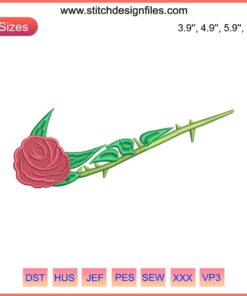 Flower Swoosh Embroidery Design File: Nike Rose Embroidery features iconic swoosh intertwined with intricate floral rose pattern.