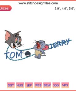 Tom & Jerry Cartoon Embroidery Design, Nike Style, Detailed Embroidery File, Digital Download, Sew-On Patch, Kids Fashion Accessory
