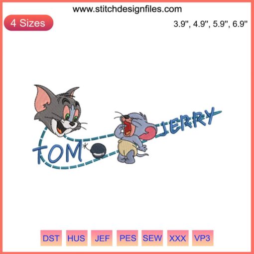 Tom & Jerry Cartoon Embroidery Design, Nike Style, Detailed Embroidery File, Digital Download, Sew-On Patch, Kids Fashion Accessory