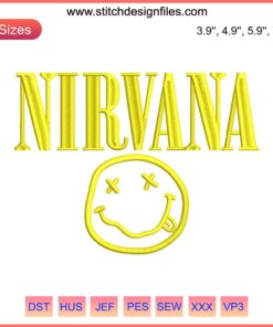 Nirvana Smiley Face Embroidery Design File | Iconic Grunge Band Logo for Stitching | Music Machine Pattern Download