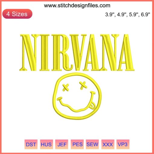 Nirvana Smiley Face Embroidery Design File | Iconic Grunge Band Logo for Stitching | Music Machine Pattern Download