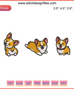 Adorable Corgi Chibi Embroidery Design File | Corgi Pet Machine Stitch Pattern | Cute Dog Digital Art