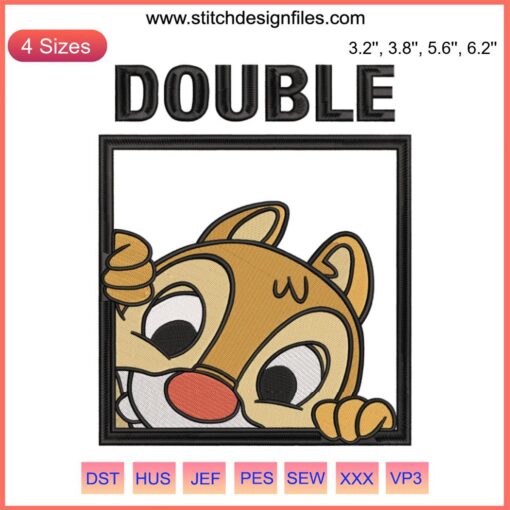 Double Chip and Dale Embroidery Design File, Disney, Machine Stitch Pattern, Cute Cartoon Rodents, Craft, DIY Embroidery