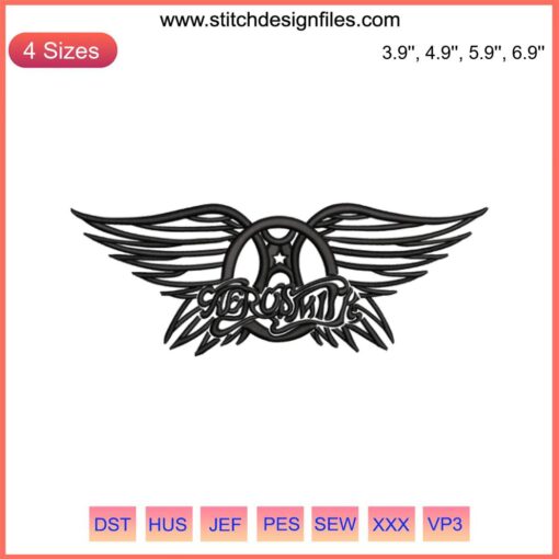 Aerosmith Logo Embroidery Design File: Iconic music band emblem, machine embroidery pattern, digital download for apparel customization.