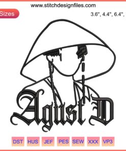 Suga Agust D World Tour Embroidery Design File - BTS Kpop Machine Pattern featuring intricate details for crafting enthusiasts.