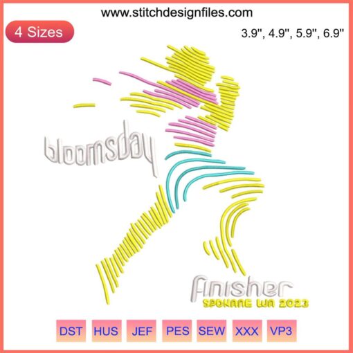 Bloomsday 2023 Finisher Embroidery Design, Spokane WA | Machine Embroidery File Featuring Floral and Event Details