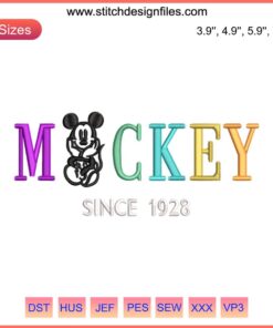 Mickey Mouse 1928 Colorful Embroidery Design File | Classic Cartoon Machine Pattern | Digital Download | Disney Iconic Art