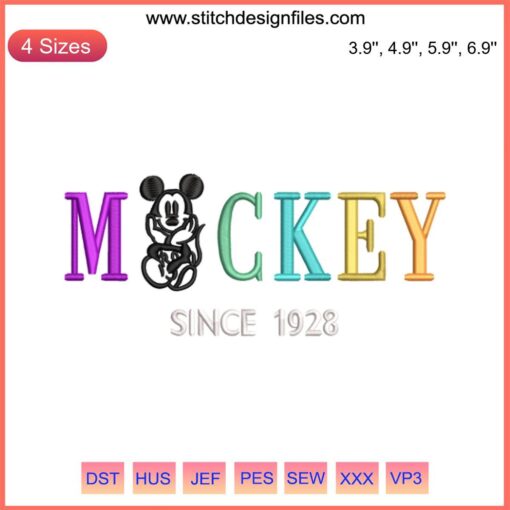 Mickey Mouse 1928 Colorful Embroidery Design File | Classic Cartoon Machine Pattern | Digital Download | Disney Iconic Art