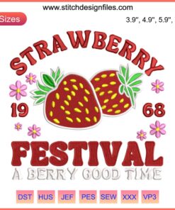 Love Strawberry Embroidery Design File for Strawberry Festival 2023 – Cute Strawberries with Text, DIY Sewing Craft.
