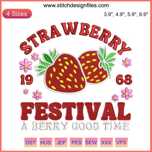 Love Strawberry Embroidery Design File for Strawberry Festival 2023 – Cute Strawberries with Text, DIY Sewing Craft.