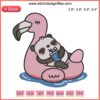 Cute panda embroidery design on a flamingo pool float, perfect for crafting, sewing enthusiasts, and DIY summer projects.