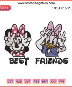 Best Friend Minnie and Daisy Embroidery | Disney Design File featuring Minnie Mouse and Daisy Duck in colorful floral pattern.