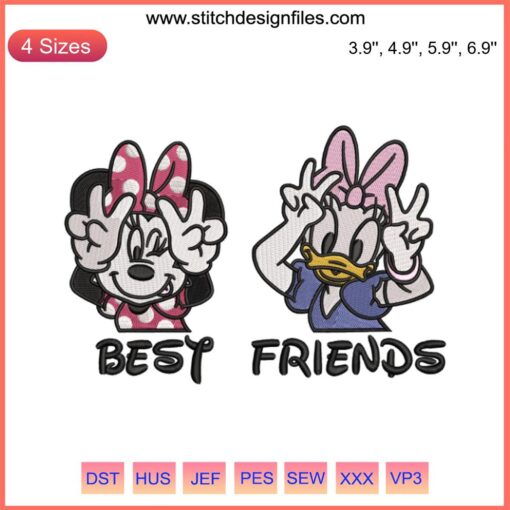 Best Friend Minnie and Daisy Embroidery | Disney Design File featuring Minnie Mouse and Daisy Duck in colorful floral pattern.