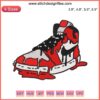 Embroidery design of melting Jordan sneakers in Chicago style, vibrant colors, sneakerhead digital file for embroidery enthusiasts.