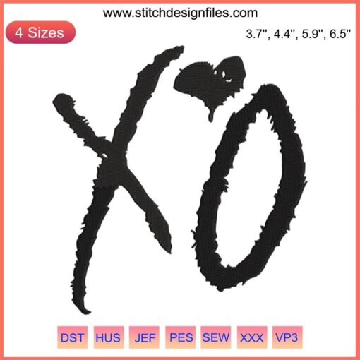 Embroidery design file featuring The Weeknd XO logo in Music Machine style, ideal for fans and crafters seeking unique patterns.