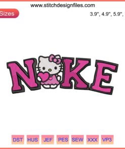 Hello Kitty Nike logo embroidery design file; cute kitty machine stitch pattern; digital download; kawaii fashion accessory.