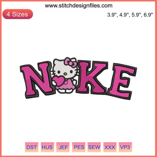 Hello Kitty Nike logo embroidery design file; cute kitty machine stitch pattern; digital download; kawaii fashion accessory.