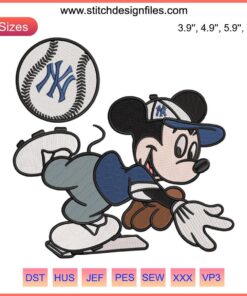 Mickey Embroidery Design | New York Yankees MLB Baseball Machine File | Stitchable Yankees Logo Design