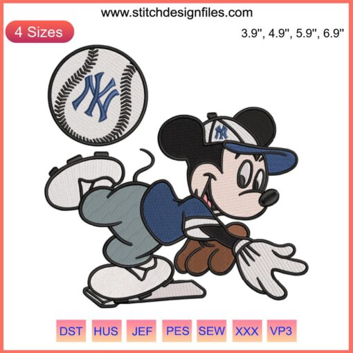 Mickey Embroidery Design | New York Yankees MLB Baseball Machine File | Stitchable Yankees Logo Design