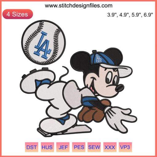 Los Angeles Dodger Mickey Embroidery Design File: Iconic MLB Baseball Logo for Machine Embroidery
