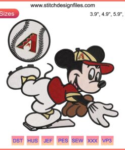 Arizona Diamondbacks Mickey Mouse MLB embroidery design file, baseball-themed machine embroidery pattern.