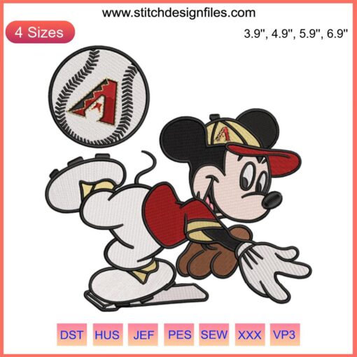 Arizona Diamondbacks Mickey Mouse MLB embroidery design file, baseball-themed machine embroidery pattern.