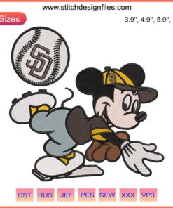 San Diego Padres Mickey Embroidery Design, MLB Baseball Machine File, Cute Disney-MLB Crossover, DIY Craft, Digital Embroidery.