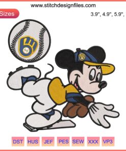 Milwaukee Brewers Mickey Mouse Embroidery Design File | MLB Baseball Machine Pattern