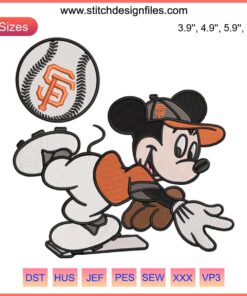 San Francisco Giants Mickey Embroidery Design | MLB Baseball File | Digital Stitch Pattern