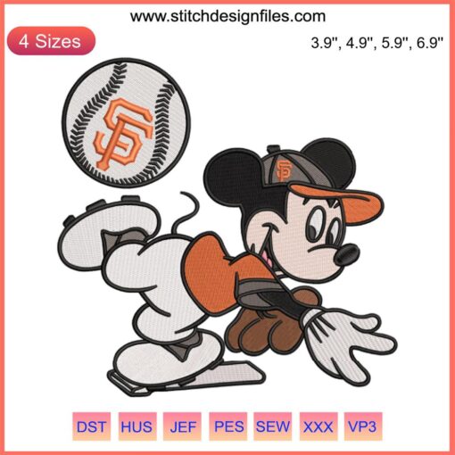 San Francisco Giants Mickey Embroidery Design | MLB Baseball File | Digital Stitch Pattern