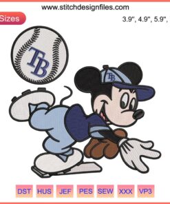 Tampa Bay Rays Mickey Mouse Embroidery Design, MLB Baseball, Digital Download File, Sports Team Stitch Pattern