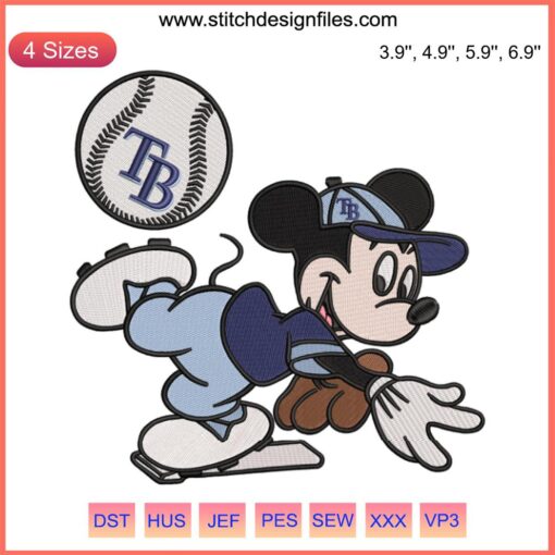 Tampa Bay Rays Mickey Mouse Embroidery Design, MLB Baseball, Digital Download File, Sports Team Stitch Pattern