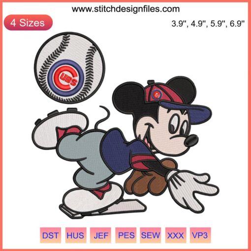 Chicago Cubs Mickey Mouse MLB Embroidery Design File - Baseball Machine Pattern