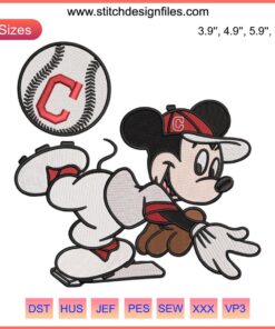 Cleveland Indians MLB Mickey Mouse Embroidery Design File – Baseball Machine Stitch Pattern