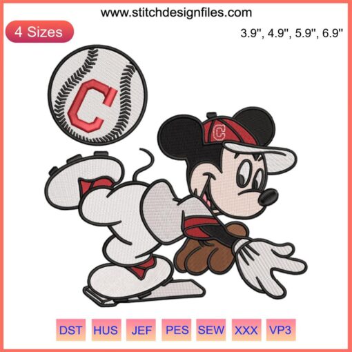 Cleveland Indians MLB Mickey Mouse Embroidery Design File – Baseball Machine Stitch Pattern