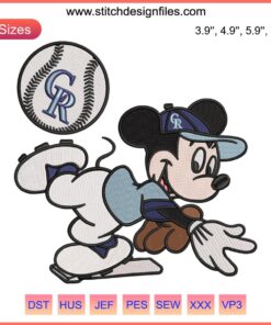 Colorado Rockies Mickey Mouse Embroidery Design | MLB Baseball Machine File | Mickey in Rockies Uniform, Embroidery Download
